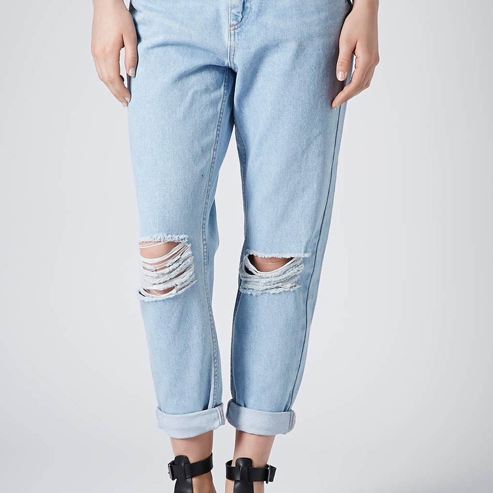 TOPSHOP Women's Blue Mom Jeans With Super Rips